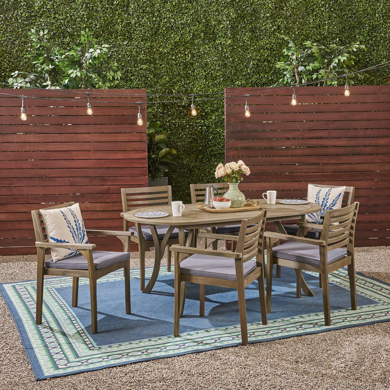 Alegria Outdoor Patio 7-Piece Dining Table Set in Aluminum with Grey Rope  and Cushions - Las Vegas Furniture Store, Modern Home Furniture