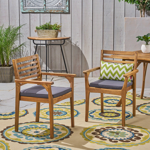 Patio Dining Chairs, Acacia Wood and Outdoor Cushions - NH461703