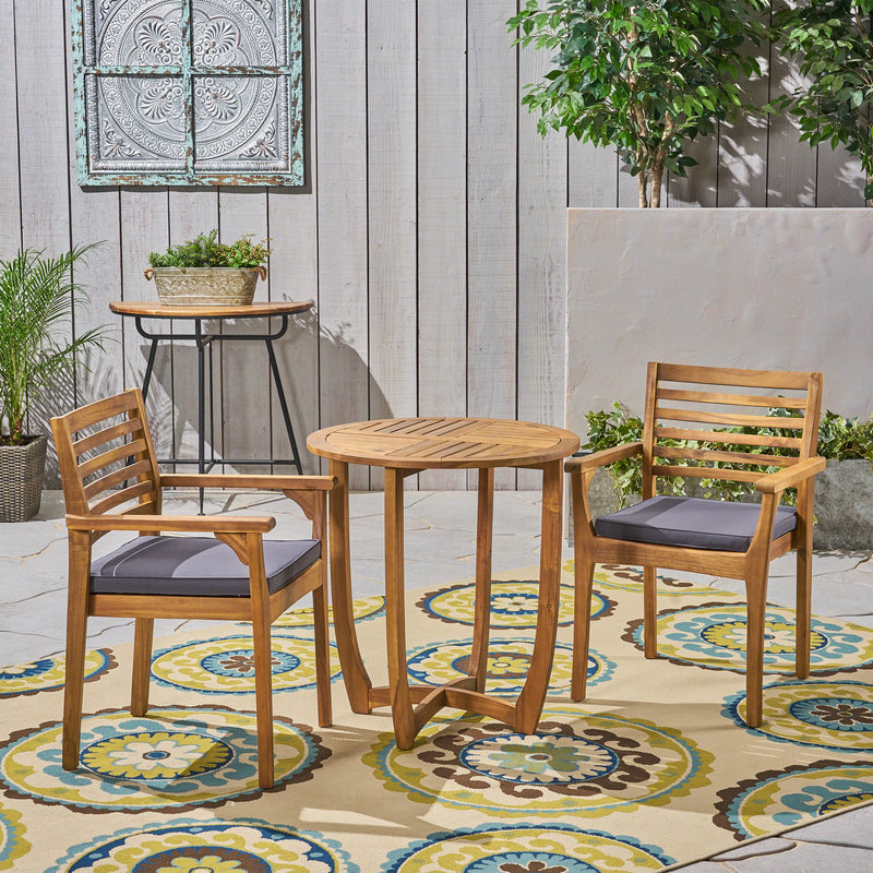 Outdoor Acacia 2-Seater Bistro Set with Cushions and 28