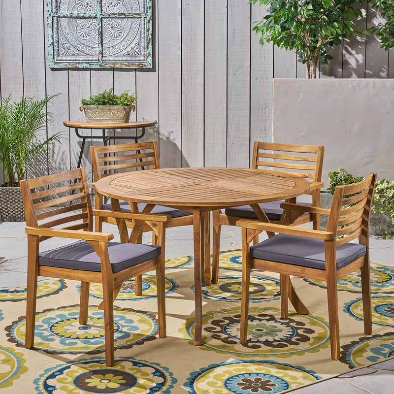 Outdoor Acacia 4-Seater Dining Set with Cushions and 47