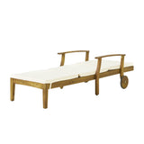 Outdoor Acacia Wood 3 Piece Chaise Lounge Set with Water-Resistant Cushions - NH947213
