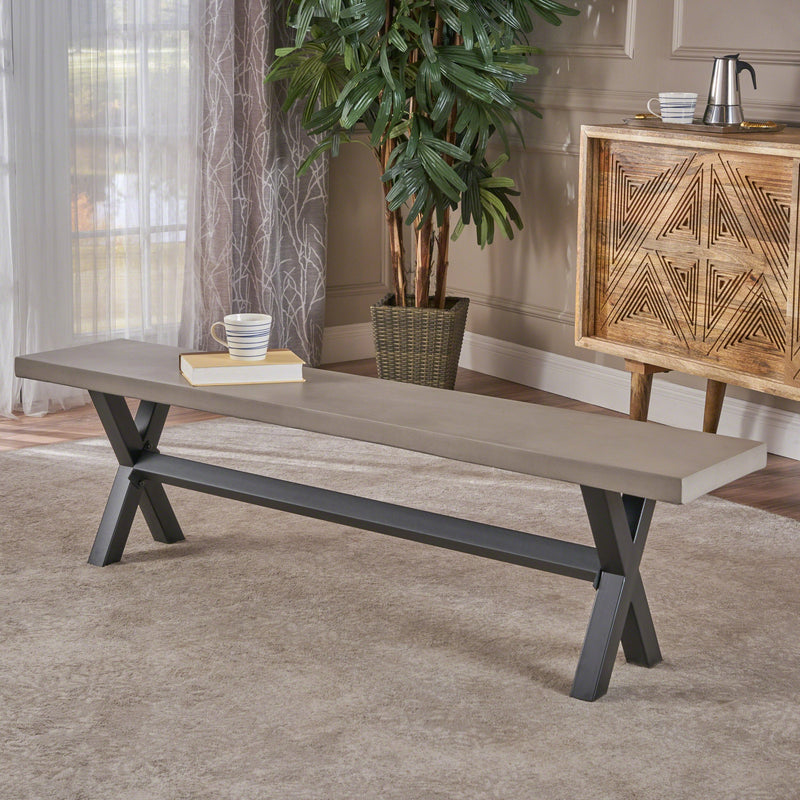 Indoor Light Grey Finished Light-Weight Concrete Dining Bench - NH383303