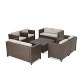 Outdoor 8 Pc Wicker Chat Set w/ Water Resistant Cushions - NH064003