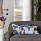 Indoor Patchwork Grey and Blue Abstract Mosaic Patterned Water Resistant Rectangular Throw Pillow - NH998203