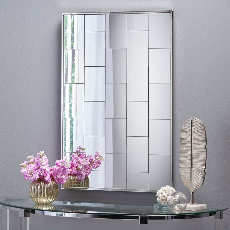 Glam Rectangular Brick Patterned Reflective Wall Mirror - NH457303