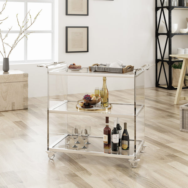 Acrylic Bar Trolley with Glass Shelves, Clear - NH079403