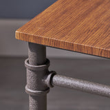 Industrial Faux Wood End Table, Teak Finish - NH942503