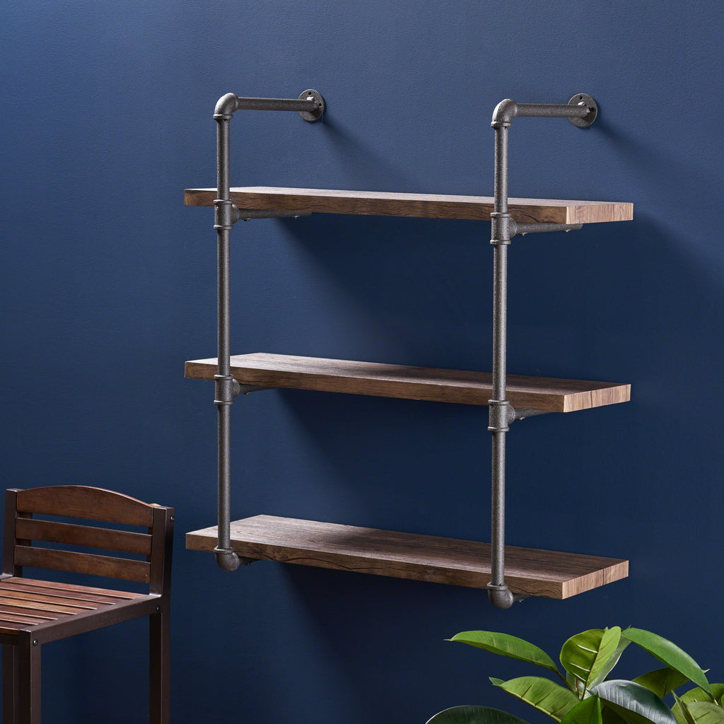 Industrial Pipe Design 3-Tier Wall Mount Floating Shelf - NH342503 ...