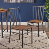 Industrial Textured Brown Steel and Wood Finished Chairs (Set of 2) - NH832503