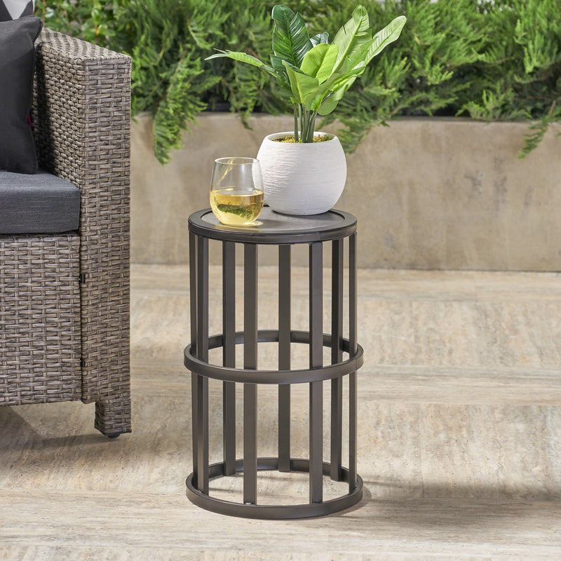 Outdoor 11 Inch Grey Finish Ceramic Tile Side Table - NH402403