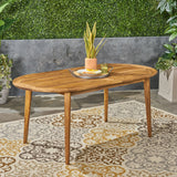 Outdoor Rustic Slat-Top Acacia Wood Oval Dining Table with Tapered Legs - NH130603