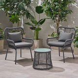 Patio Conversation Set, 2-Seater with Accent Table, Iron and Rope with Water-Resistant Cushions - NH545703