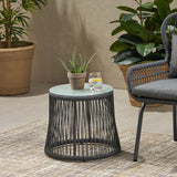 Outdoor Side Table, Steel and Rope, Tempered Glass Table Top, Boho - NH015703