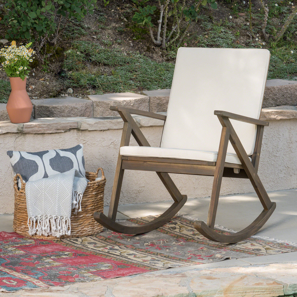 Outdoor Acacia Wood Rocking Chair with Cushion NH143403 Noble House
