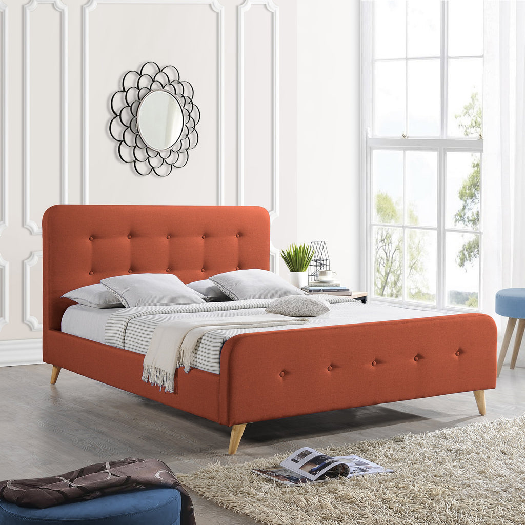 Modern Glam ButtonTufted Queen Velvet Bed Frame with Splayed Legs N