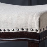 Studded 30 Inch Beige Fabric Saddle Barstool, Set of 2 - NH888303