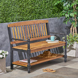 Outdoor Acacia Wood Bench with Shelf - NH733503
