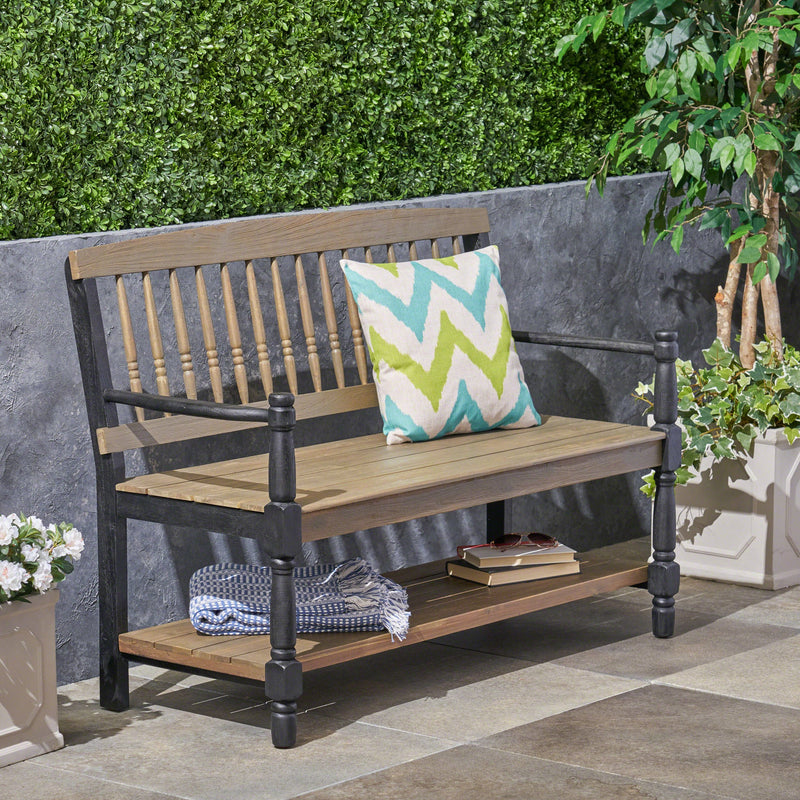 Outdoor Acacia Wood Bench with Shelf - NH733503