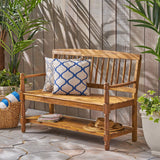 Outdoor Acacia Wood Bench with Shelf - NH533503