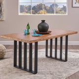 Indoor Farmhouse Oak Finish Light Weight Concrete Dining Table - NH521403