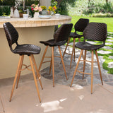 Outdoor Multi-brown Wicker Barstools with Brown Wood Finish Metal Leg - NH251403