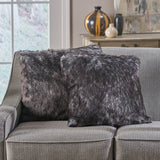 Furry Glam Black and White Streak Faux Fur Throw Pillow - NH432403