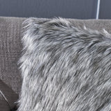 Furry GlamDark Grey and Light Grey Streak Faux Fur Throw Pillow - NH642403