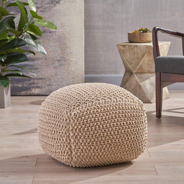 Modern Boho Hand-Knitted Cotton Thread Pouf Foot Stool - NH172603