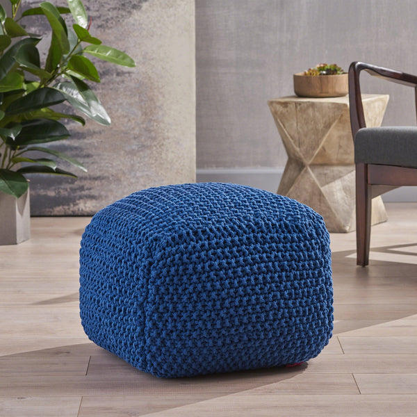 Modern Boho Hand-Knitted Cotton Thread Pouf Foot Stool - NH172603