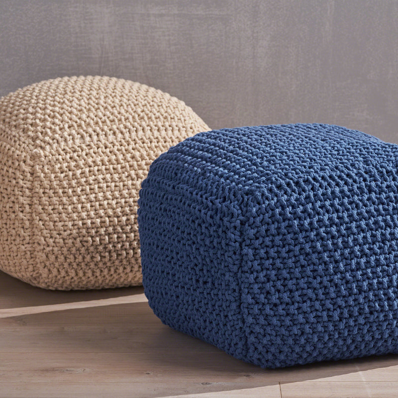 Modern Boho Hand-Knitted Cotton Thread Pouf Foot Stool - NH172603