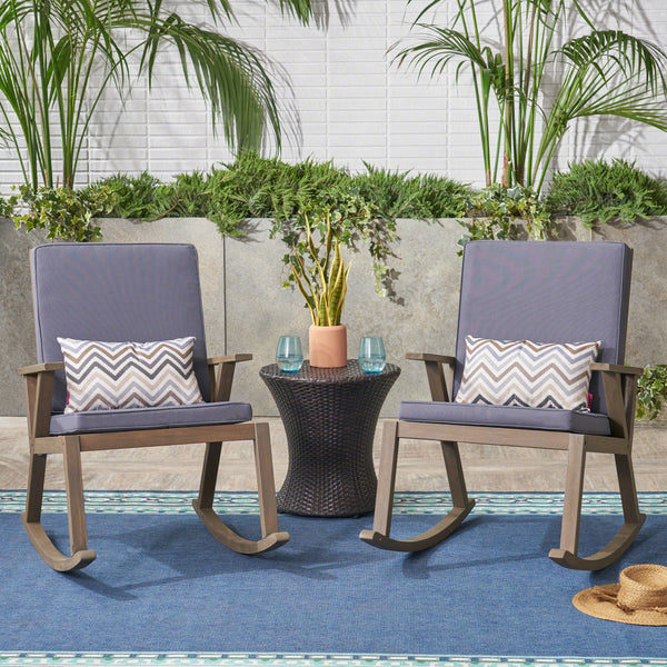 Outdoor Acacia Wood Rocking Chair with Water-Resistant Cushions (Set of 2) - NH786403
