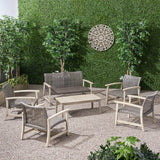 Outdoor 6 Piece Wood and Wicker Chat Set - NH371803
