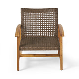 Outdoor 5 Piece Wood and Wicker Club Chairs and Fire Pit Set - NH841803