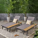 Outdoor Mesh and Aluminum Chaise Lounge with Side Table - NH541503