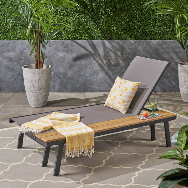Outdoor Mesh and Aluminum Chaise Lounge with Side Table - NH541503