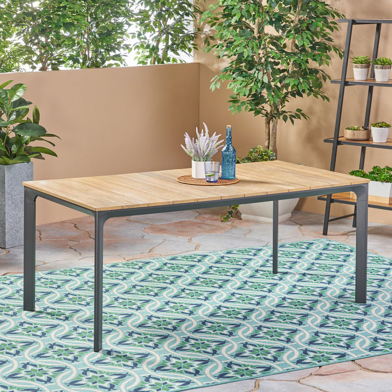 Outdoor Aluminum and Wood Dining Table, Natural - NH741503