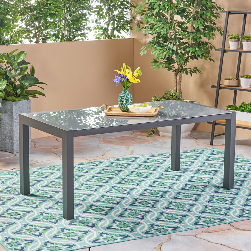 Outdoor Tempered Glass Dining Table with Aluminum Frame - NH066503
