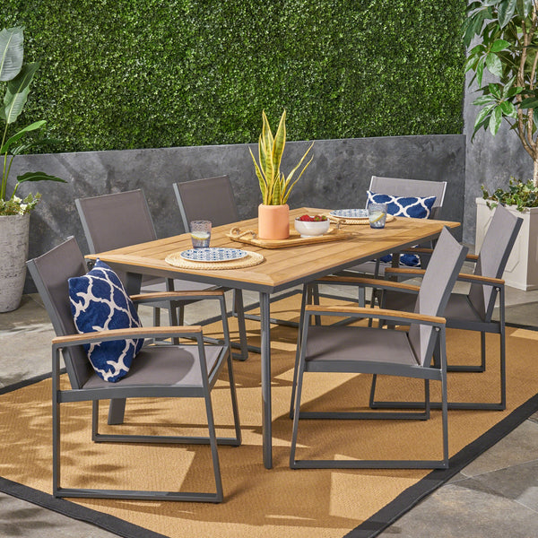 Outdoor 7 Piece Aluminum Dining Set with Mesh Chairs - NH991503