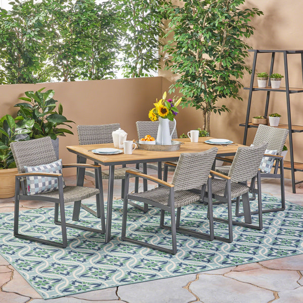 Outdoor 7 Piece Aluminum Dining Set with Wicker Chairs - NH002503