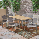 Outdoor Aluminum 7-Piece Dining Set with Mesh Chairs and Faux Wood Top - NH888503