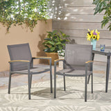 Outdoor Mesh and Aluminum Frame Dining Chair (Set of 2), Gray - NH322503