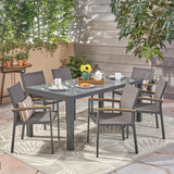 Outdoor Aluminum and Mesh 7 Piece Dining Set with Glass Table Top - NH586503