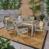 Outdoor Aluminum and Mesh 7 Piece Dining Set with Glass Table Top - NH986503