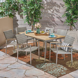 Outdoor Aluminum 7-Piece Dining Set with Mesh Chairs and Faux Wood Top - NH098503