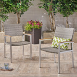 Outdoor Wicker Dining Chair with Aluminum Frame (Set of 2), Gray and Silver - NH576503