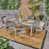 Outdoor Aluminum and Mesh 7 Piece Dining Set with Glass Table Top - NH986503