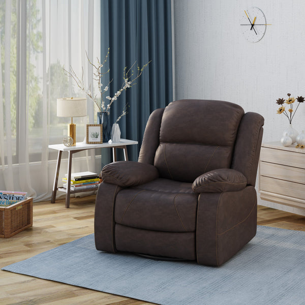 Classic Tufted Leather Swivel Recliner, Dark Brown - NH665403