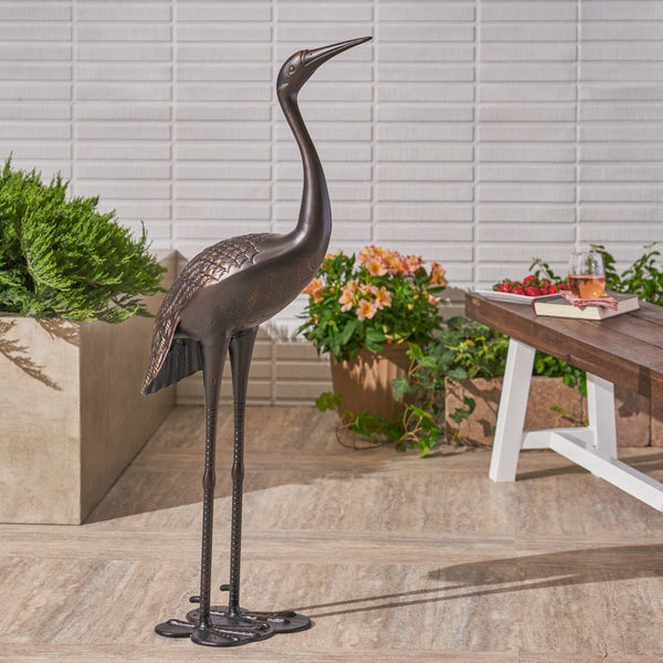 Outdoor 43-Inch Bronze Cast Aluminum Crane Garden Statue - NH965403