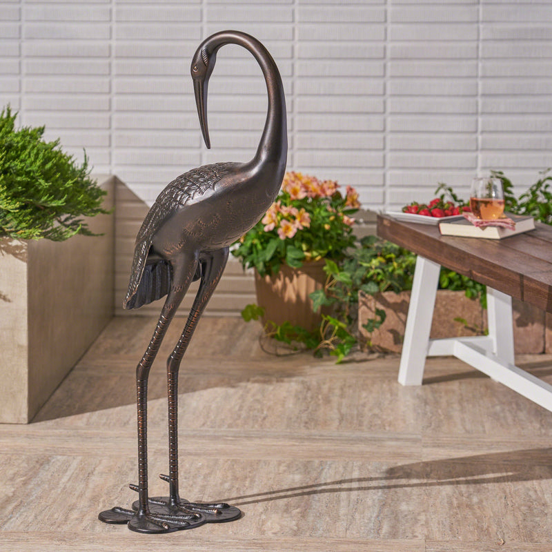 Outdoor 39-Inch Bronze Cast Aluminum Crane Garden Statue - NH075403