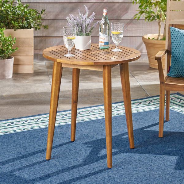 Outdoor Round Acacia Wood Bistro Table with Straight Legs, Teak - NH570503